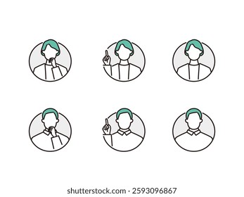 Senior couple avatar icon set. circle background. Thinking, inspiration, emotional expression series.