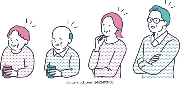 A senior couple with bright faces and an elderly couple. Upper body vector illustration material of men and women