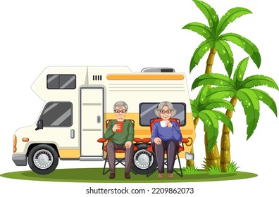 A senior couple cartoon character on holiday illustration