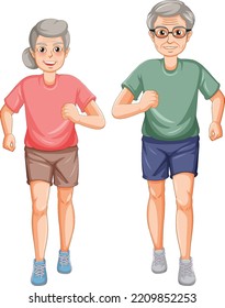 A senior couple cartoon character running illustration