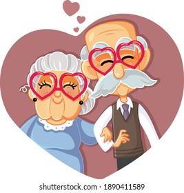 Senior Couple Celebrating Long Lasting Love Vector Cartoon. Grandma and grandpa celebrating long-term relationship
