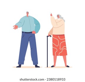 Senior Couple Character Exhibiting Wisdom, Guide With Pointing or Indicating Hand Gestures, Vector Illustration