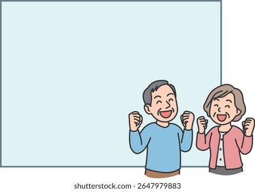 Senior couple Cheering with Message Box