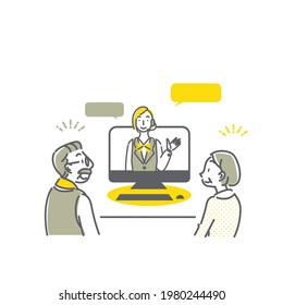 Seniorenpaar, das mit dem Betreiber kommuniziert