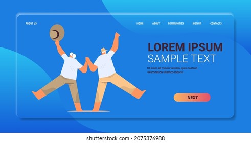 senior couple dancing old man and woman having fun active old age concept full length copy space