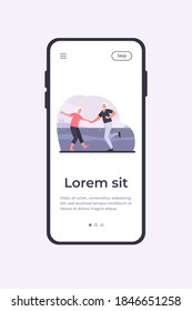 Senior couple dancing outdoors. Old man and woman dancing rock-n-roll flat vector illustration. Active lifestyle, leisure time together concept for banner, website design or landing web page