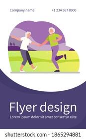 Senior couple dancing outdoors. Old man and woman dancing rock-n-roll flat vector illustration. Active lifestyle, leisure time together concept for banner, website design or landing web page