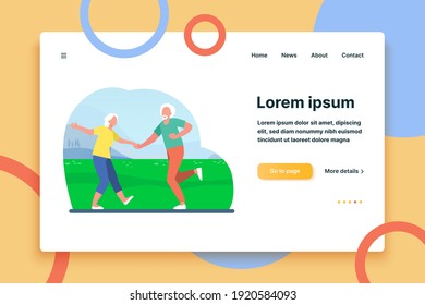 Senior couple dancing outdoors. Old man and woman dancing rock-n-roll flat vector illustration. Active lifestyle, leisure time together concept for banner, website design or landing web page