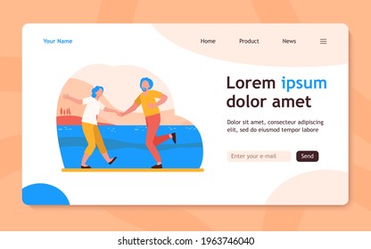 Senior couple dancing outdoors. Old man and woman dancing rock-n-roll flat vector illustration. Active lifestyle, leisure time together concept for banner, website design or landing web page
