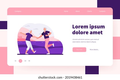 Senior couple dancing outdoors. Old man and woman dancing rock-n-roll flat vector illustration. Active lifestyle, leisure time together concept for banner, website design or landing web page