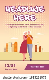 Senior Couple Dancing Outside. Old Man And Woman Holding Hands And Embracing Flat Vector Illustration. Love, Relationship, Elderly Age Concept For Banner, Website Design Or Landing Web Page