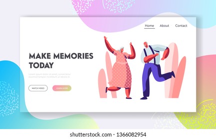 Senior Couple Dancing Sparetime. Elderly People Active Lifestyle, Old Man and Woman Spend Time Dance Together, Extreme Leisure. Website Landing Page, Web Page. Cartoon Flat Vector Illustration, Banner