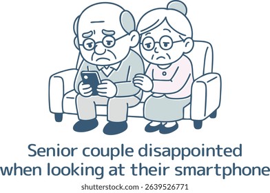 Senior couple disappointed when looking at their smartphone