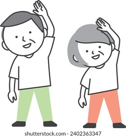 
Senior couple doing gymnastics wearing T-shirts