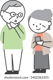 Senior couple doing research on smartphone.