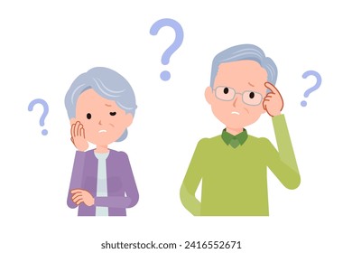 Senior couple with doubts Front view.Vector art that is easy to edit.