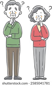 Senior couple with doubts, full body, vector