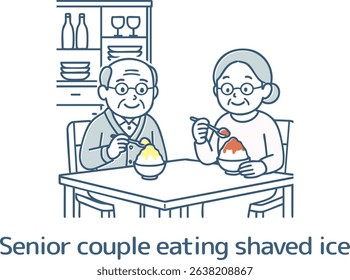 Senior couple eating shaved ice