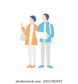 senior couple enjoying traveling. Walk while looking at the map. active senior