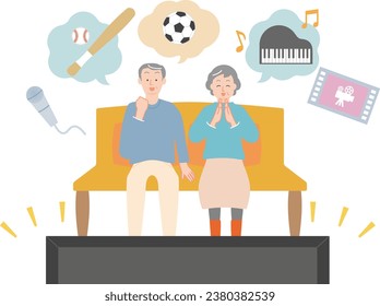 A senior couple enjoying various programs such as sports, music, and movies on a large-screen TV.