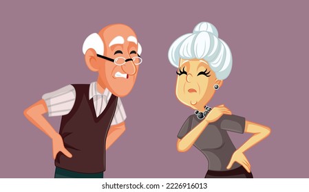 
Senior Couple Feeling Back Pains Vector Cartoon Illustration. Elderly husband and wife suffering and complaining together about aging
