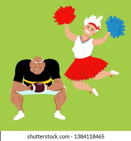 Senior couple in a football player and cheerleader outfits, EPS 8 vector illustration