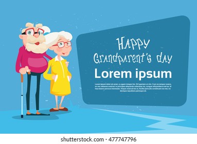 Senior Couple Grandparents Day Greeting Card Flat Vector Illustration