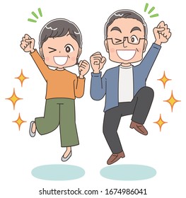 Senior couple with gray hair.They have positive emotions.