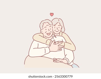 senior couple. Hand drawn style vector design illustrations.	