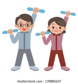 Senior couple have a dumbbell exercise