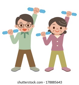 Senior couple have a dumbbell exercise