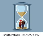 Senior Couple in a Hourglass Vector Concept Illustration. Elderly husband and wife walking together the path of life
