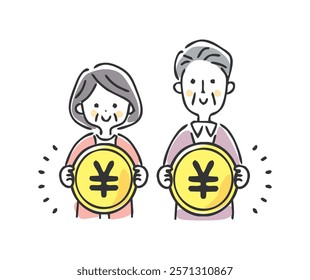 A senior couple with Japanese money.