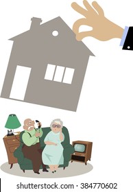 Senior couple losing their house to foreclosure, EPS 8 vector illustration, no transparencies