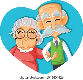 Senior Couple in Love Vector Cartoon Illustration. Grandma and grandpa celebrating long-term relationship
