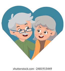 Senior couple in love Vector cartoon illustration. Grandma and Grandpa celebrating long-term relationship.