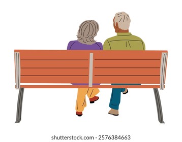 Senior couple, man and woman sitting together on the bench. love and relationship concept. Colorful flat vector illustration isolated on white background.