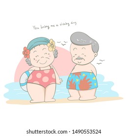 Senior couple on the beach and enjoying spending time together