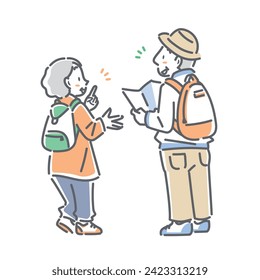 senior couple on travel, simple and cute illustration