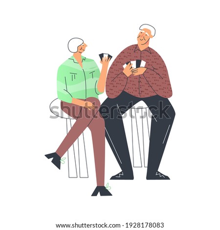 Senior couple playing table games, elderly friend having fun, grandparents family leisure at home. Old lady and gentlemen. Senior citizen flat cartoon illustration isolated on white background