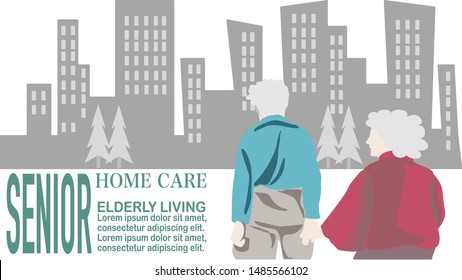 Senior couple prepare to elderly Nursing home for best health care living with cityscape background.