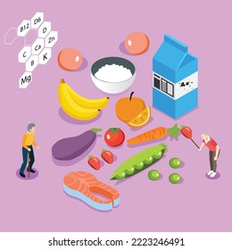 Senior couple with proper nutrition foods isometric 3d vector illustration concept for banner, website, illustration, landing page, flyer, etc.