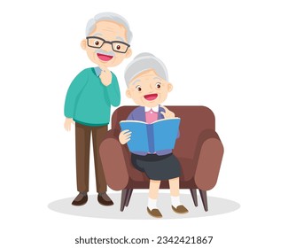 senior couple reading books old man and woman family spending time together relaxation retirement