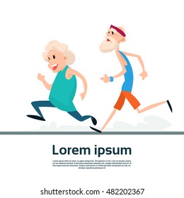 Senior Couple Running Old Man Woman Joggers Sport Fitness Exercise Workout Flat Vector Illustration