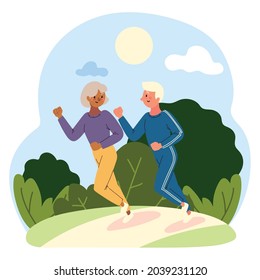 senior couple running in the park