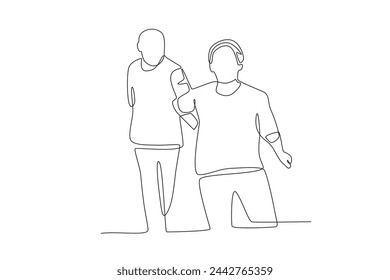 Senior couple running.Seniors Community one-line drawing