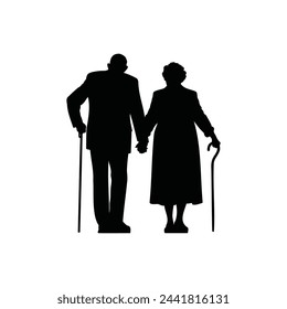 Senior couple silhouette isolated on a white background