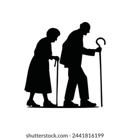 Senior couple silhouette isolated on a white background