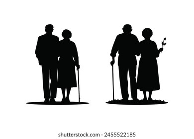 Senior couple silhouette isolated on a white background