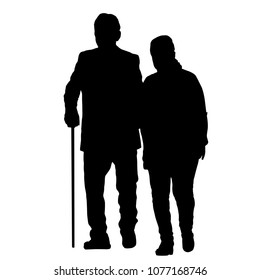 Senior couple silhouette on a white background, vector illustration